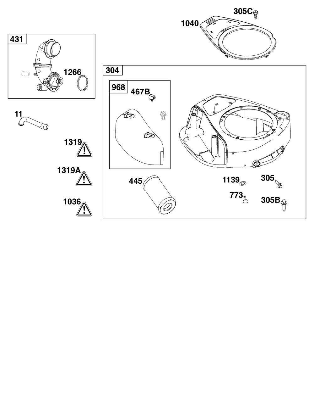 Blower Housing And Air Cleaner Group Diagram and Parts List for 31R977-0106-G1 200000 - 399999 Briggs and Stratton Engine